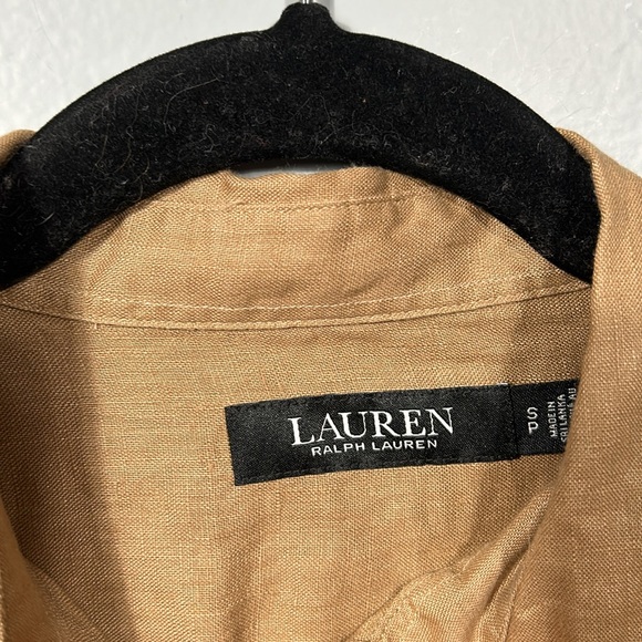 LAUREN RALPH LAUREN Women's Tan Linen Belted Utility Shirt size small - Picture 8 of 14